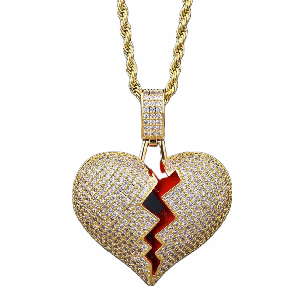 Iced Broken Heart Pendant - White Gold – Huerta Jewelry